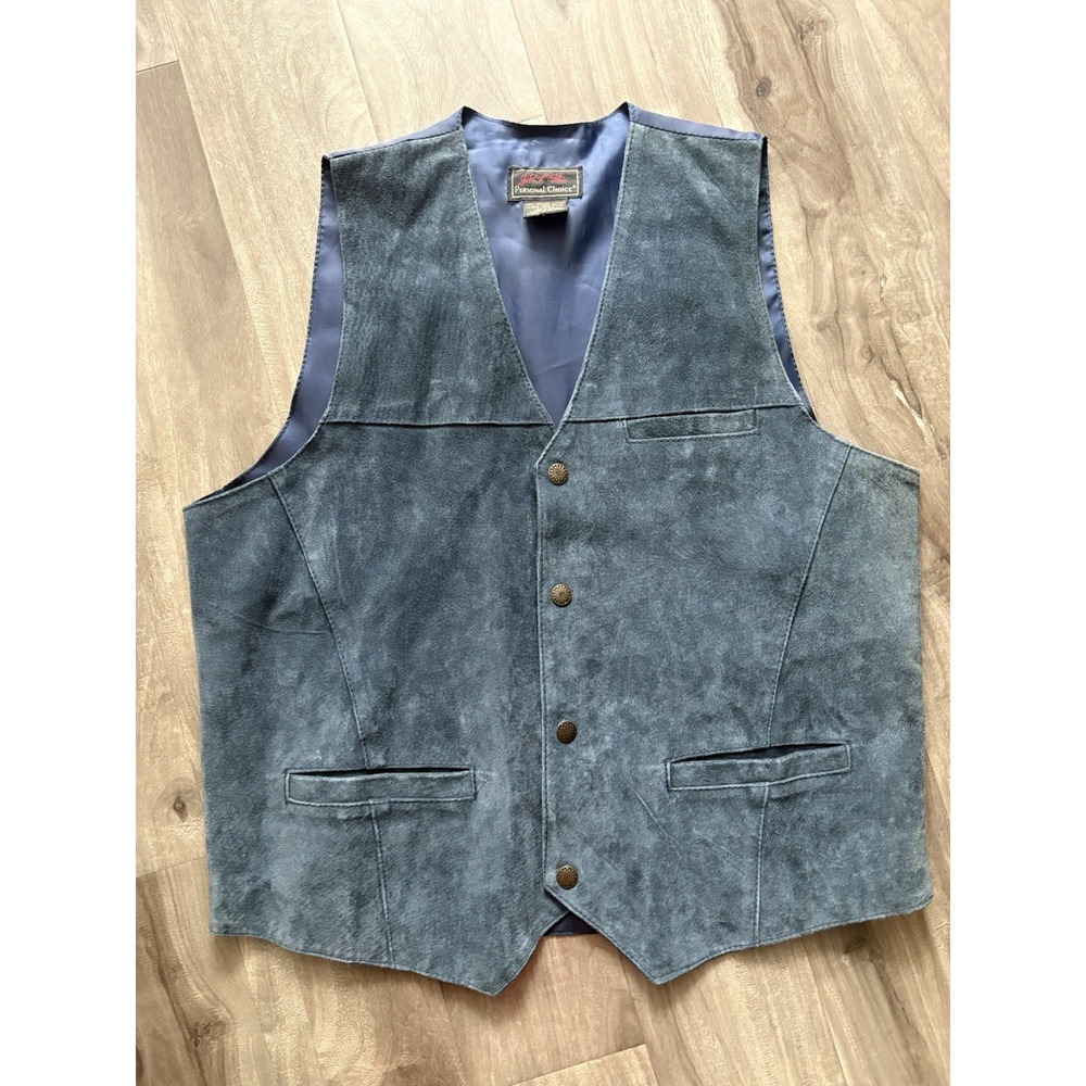 John L Blair Leather Vest men Personal Choice Snap Buttons Leather Western Blue